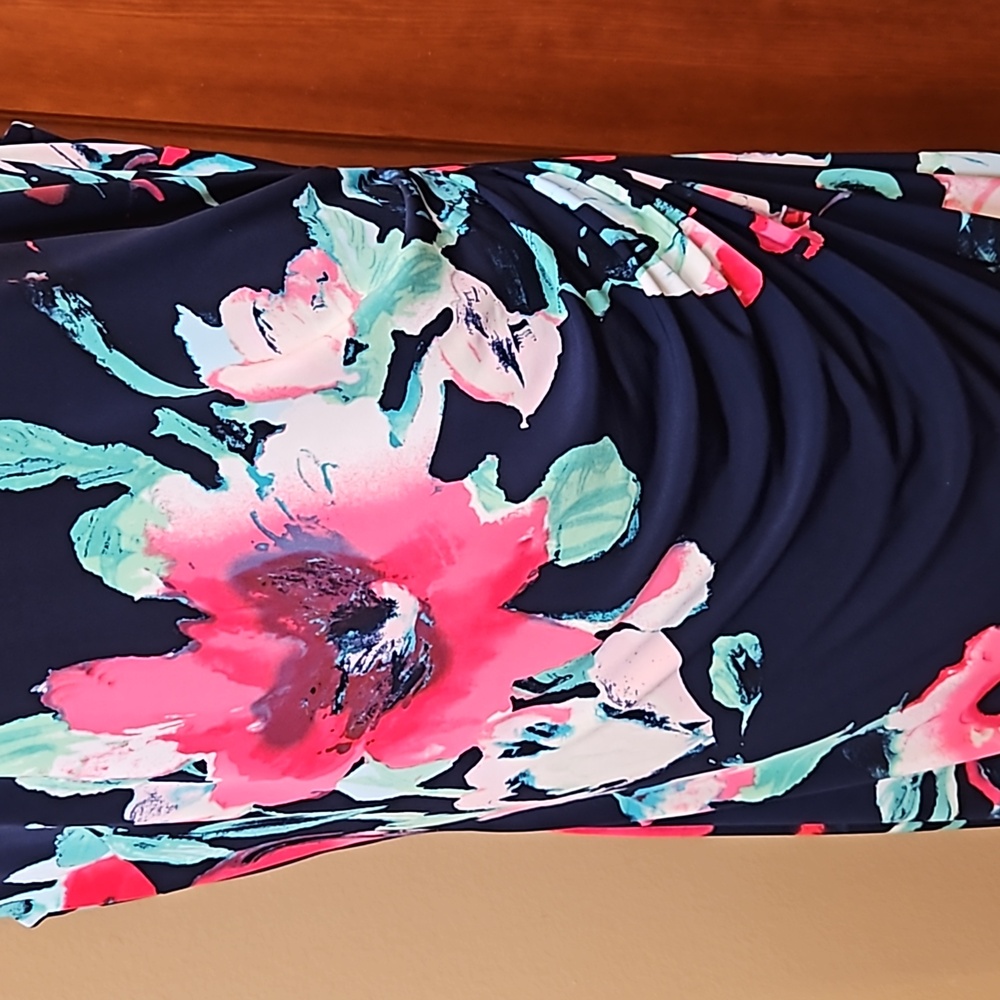 LAUREN RALPH LAUREN DRESS FLORAL 16 BLACK PINK GREEN WHITE Cap Sleeves - Picture 5 of 12